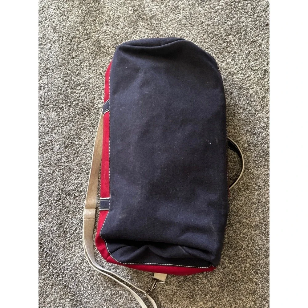 Lands End Duffel Bag Red Good Canvas Nautical Weekend Travel Carry On